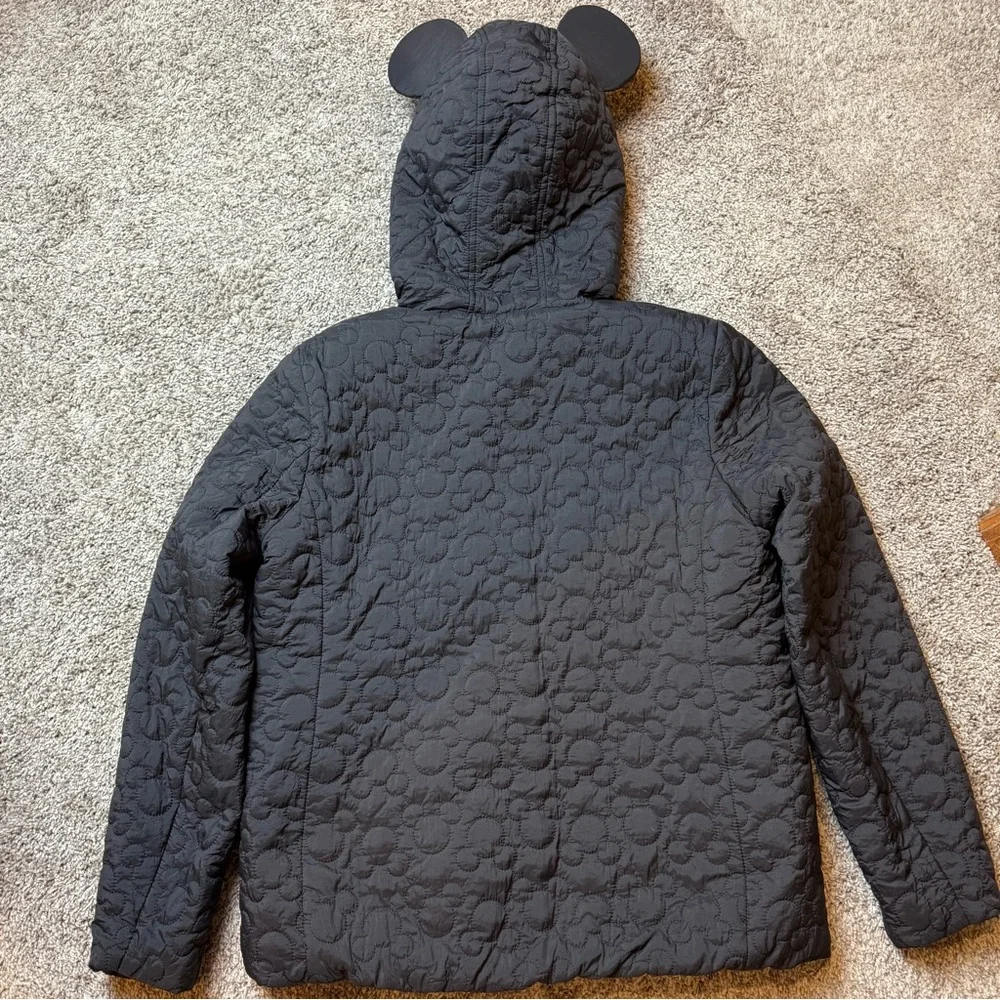 Disney Parks Women’s Mickey Mouse Ears Black Quilted Jacket Sherpa Lining Size L - Picture 8 of 13